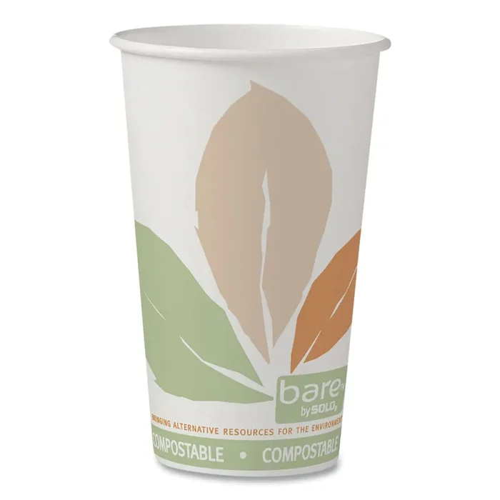 SOLO® Bare Eco-Forward PLA Paper Hot Cups, 16 oz, White/Green/Orange, 1,000/Carton