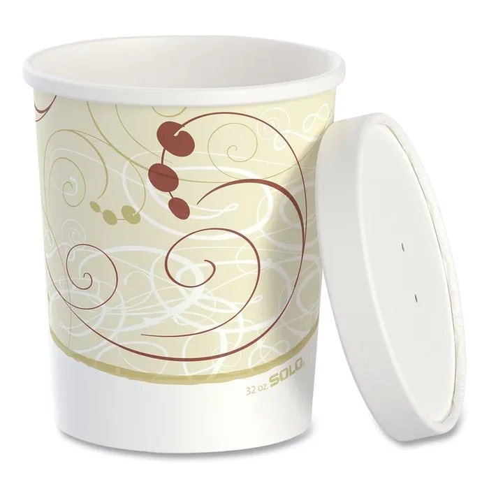 SOLO® Flexstyle Double Poly Food Combo Packs, 32 oz, Symphony, Paper, 25 Cups and 25 Lids/Pack, 10 Packs/Carton