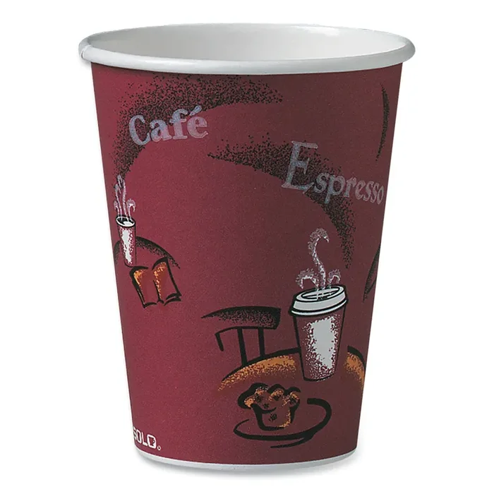 SOLO® Paper Hot Drink Cups in Bistro Design, 12 oz, Maroon, 50/Pack