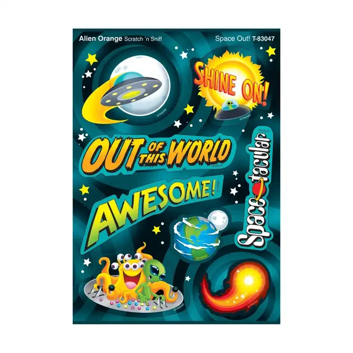 Space Out!, Alien Orange scent Scratch ‘n Sniff Stinky Stickers® – Mixed Shapes