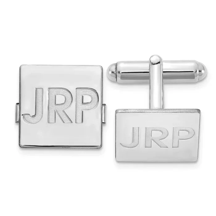 Square Recessed Letters Monogram Cufflinks 14k White Gold XNA611W
