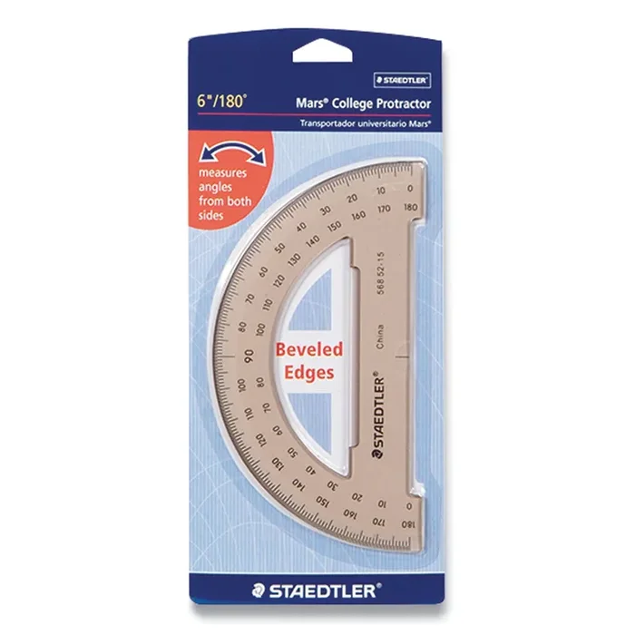 Staedtler® MARS COLLEGE PROTRACTOR, PLASTIC, 6″ RULER EDGE/180 DEGREE, TRANSPARENT TINTED