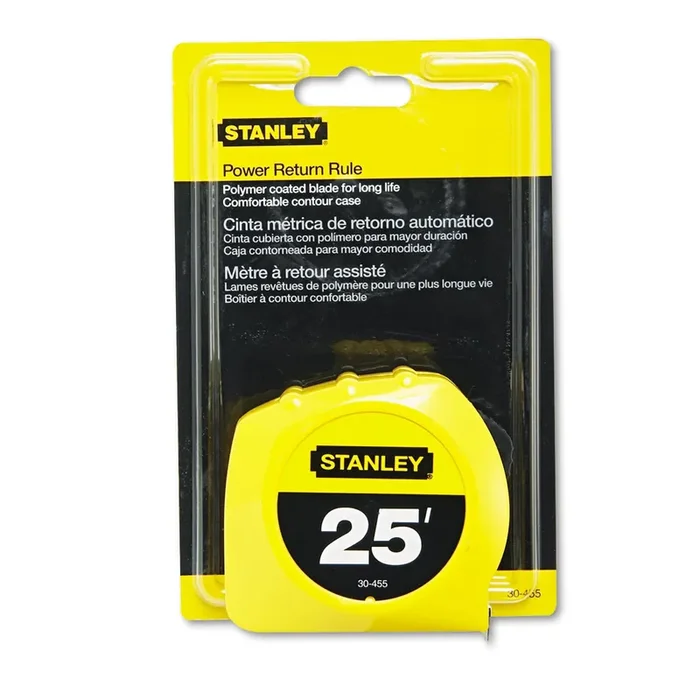 Stanley Bostitch® Power Return Tape Measure, Plastic Case, 1″ x 2 5ft, Yellow