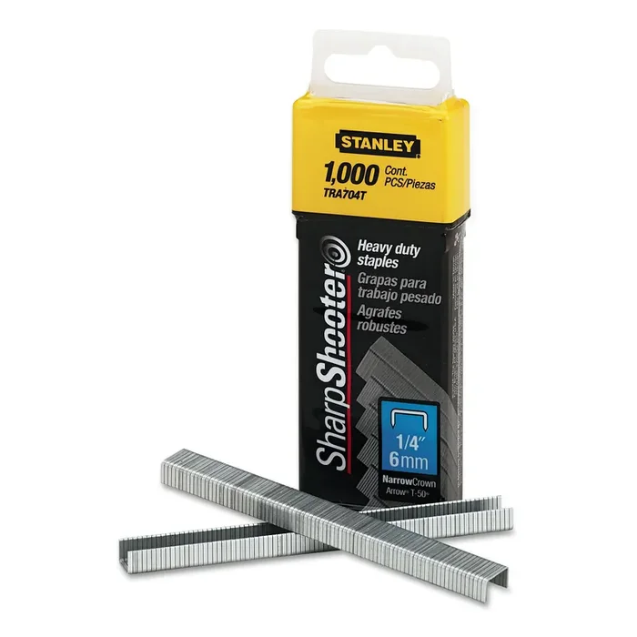 Stanley® Sharpshooter Heavy-Duty Tacker Staples, 0.25″ Leg, 0.5″ Crown, Steel, 1,000/box