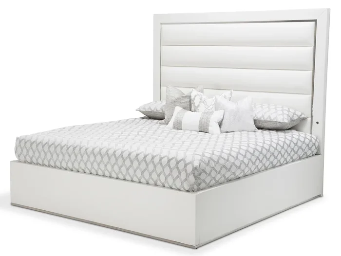 State St California King Upholstered Panel Bed in Glossy White