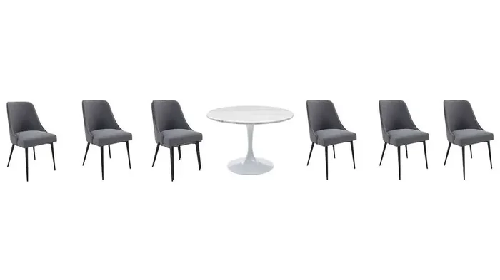 Steve Silver – Colfax 7PC White Top and White Base Dining Set – Charcoal Chair – CF450WDBMT-D7PC-C