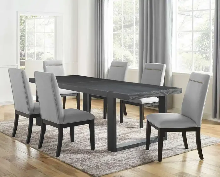 Steve Silver – Yves Black Dining Table With 6 Grey Chairs – YS500TSG7PC