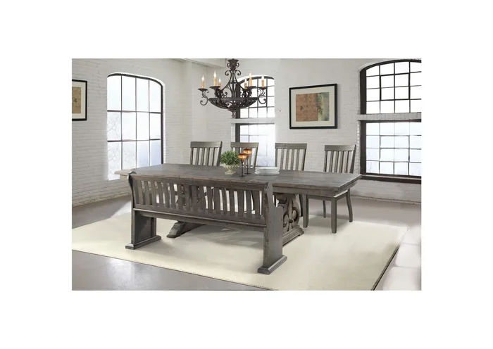 Stone Dining 6 Piece Set – Table 4 Side Chairs Pew Bench