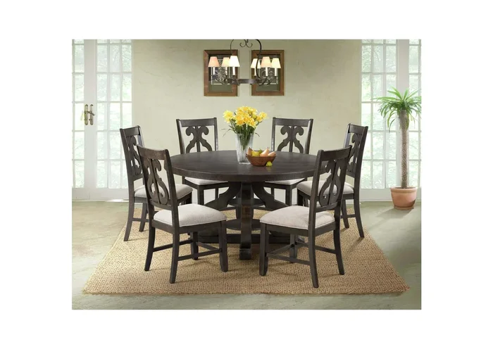 Stone Round 7 Piece Dining Set – Round Table 6 Chairs