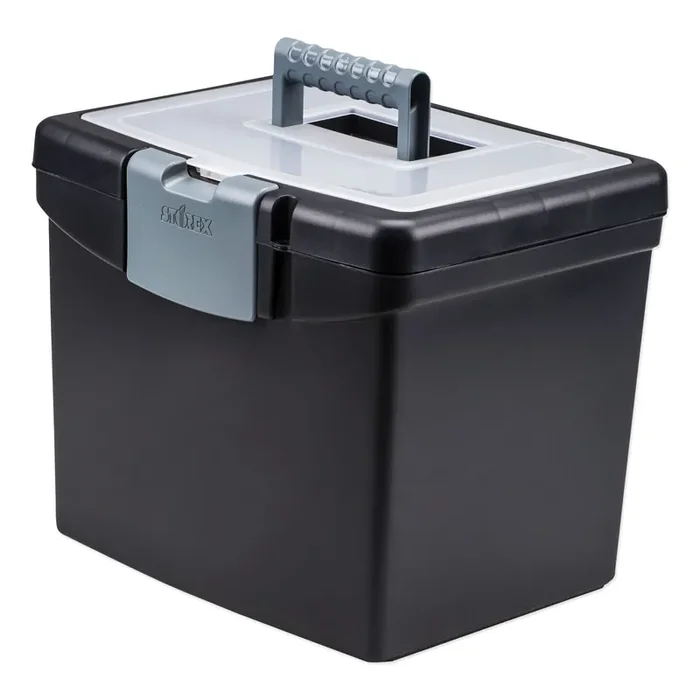 Storex Portable File Box With Large Organizer Lid, Letter Files, 13.25″ X 10.88″ X 11″, Black