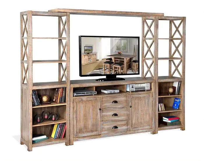 Sunny Designs – Durango Entertainment Wall with 66in Console & 2 Piers – 3563WB