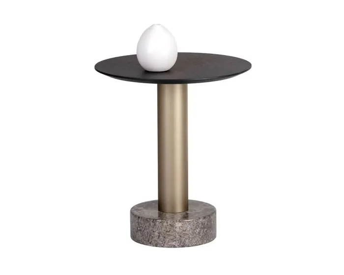 Sunpan – Artezia Monaco End Table – Gold – Grey Marble / Charcoal Grey – 104629