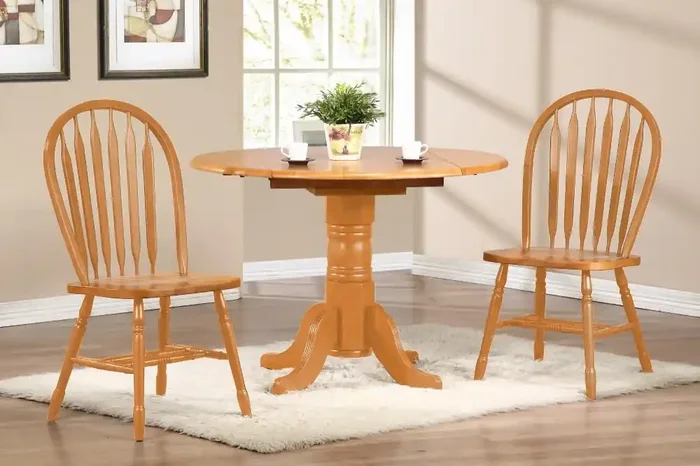 Sunset Trading – 3 Piece 42 Round Drop Leaf Dining Set With Arrowback Chairs – DLU-TPD4242-820-LO3PC