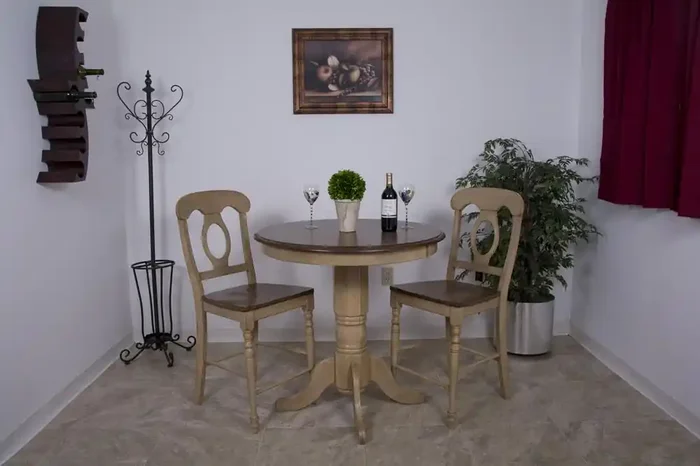 Sunset Trading – 3 Piece Brook 36in Round Pub Table Set with Napoleon Stools – DLU-BR3636CB-B50-PW3PC
