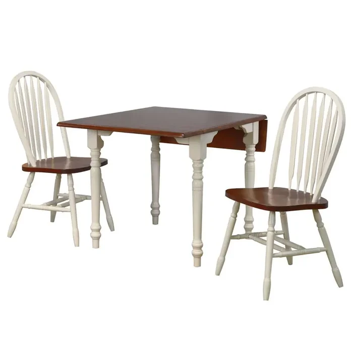 Sunset Trading – Andrews 3 Piece 48in Rectangular Dining Set Antique White with Distressed Chestnut Brown – PK-ADW3448-820-AW3P