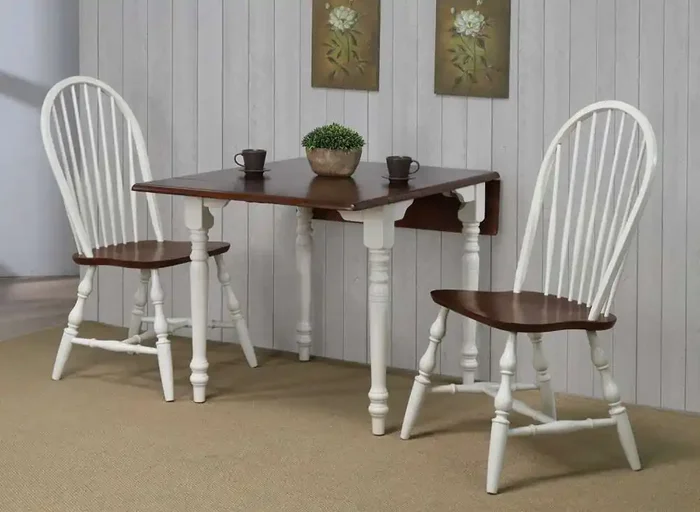 Sunset Trading – Andrews 3 Piece 48in Rectangular Dining Set Antique White with Distressed Chestnut Brown Spindleback Chairs – PK-ADW3448-C30-AW3P