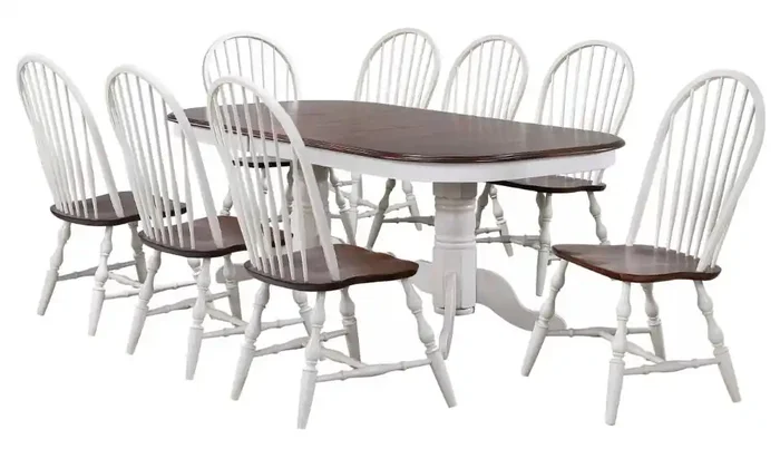 Sunset Trading – Andrews 9 Piece Double Pedestal Extendable Dining Set – Antique White Chestnut Brown – DLU-ADW4296-C30-AW9PC