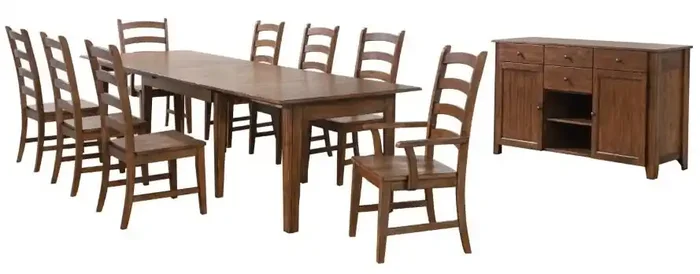 Sunset Trading – Simply Brook 10 Piece Rectangular Extendable Table Dining Set Sideboard Amish Brown – DLU-BR134-AMSB10PC