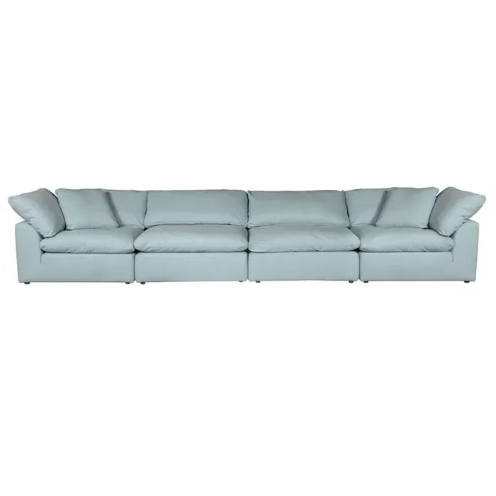 Sunset Trading Contemporary Puff Collection 4PC Slipcovered Modular Sectional Sofa Performance Fabric Washable Water-Resistant Stain-Proof 176in Deep-Seating Down-Filled Couch Ocean Blue – SU-1458-43-2C-2A