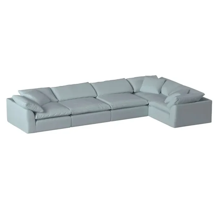 Sunset Trading Contemporary Puff Collection 5PC Slipcovered Modular L-Shaped Sectional Sofa Performance Fabric Washable Water-Resistant Stain-Proof 176in Deep-Seating Down-Filled Couch Ocean Blue – SU-1458-43-3C-2A