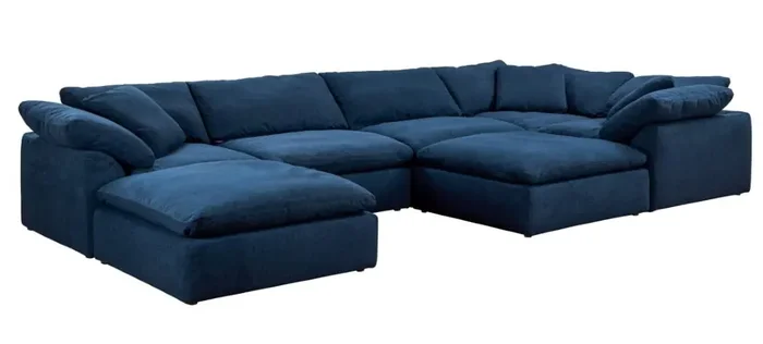 Sunset Trading Contemporary Puff Collection 7PC Slipcovered Modular U-Shaped Pit Sectional Sofa Performance Fabric Washable Water-Resistant Stain-Proof 176in Deep-Seating Down-Filled Lounge Couch Navy Blue – SU-1458-49-3C-2A-2O