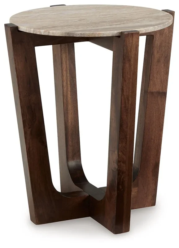 Tanidore – Round End Table – Warm Brown