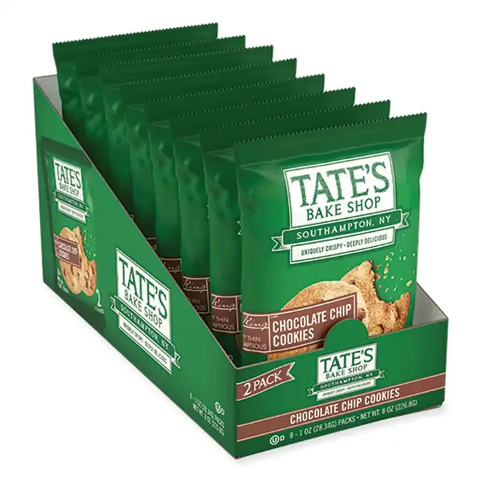 TATE‘S BAKE SHOP Chocolate Chip Cookies Snack Packs, 1 oz Pack, 2 Cookies/Pack, 8 Packs/Box, 2 Boxes/Carton