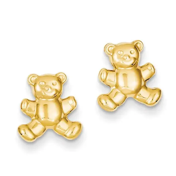 Teddy Bear Post Earrings 14k Gold YE1648