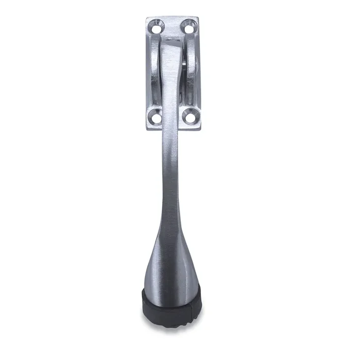 Tell® Hinged Kick-Down Door Stop With Rectangular Four-Point Mounting Plate, 0.75″ Wide Door Mount, 4.25 Long Stopper, Satin Chrome
