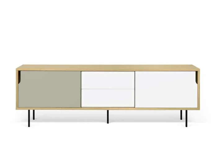TEMAHOME – Dann Sideboard 201 with Steel Legs in Oak / Pure White & Matte Grey, Lacquered Black Steel – 9500401701