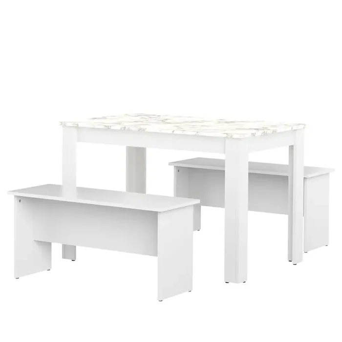 TEMAHOME – Nice Dining Table With Benches in White / Marble Look – E2281A2145X00