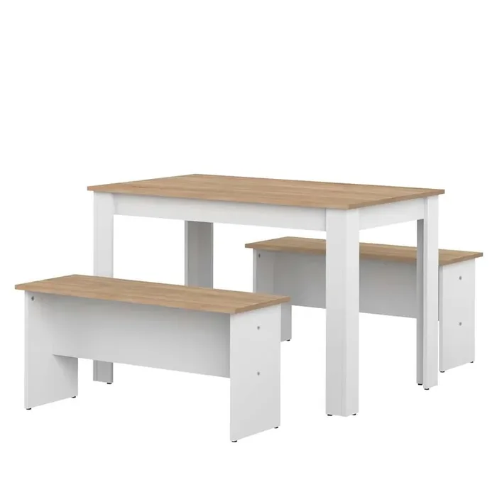 TEMAHOME – Nice Dining Table with Benches in White / Oak Color – E2281A2134X00