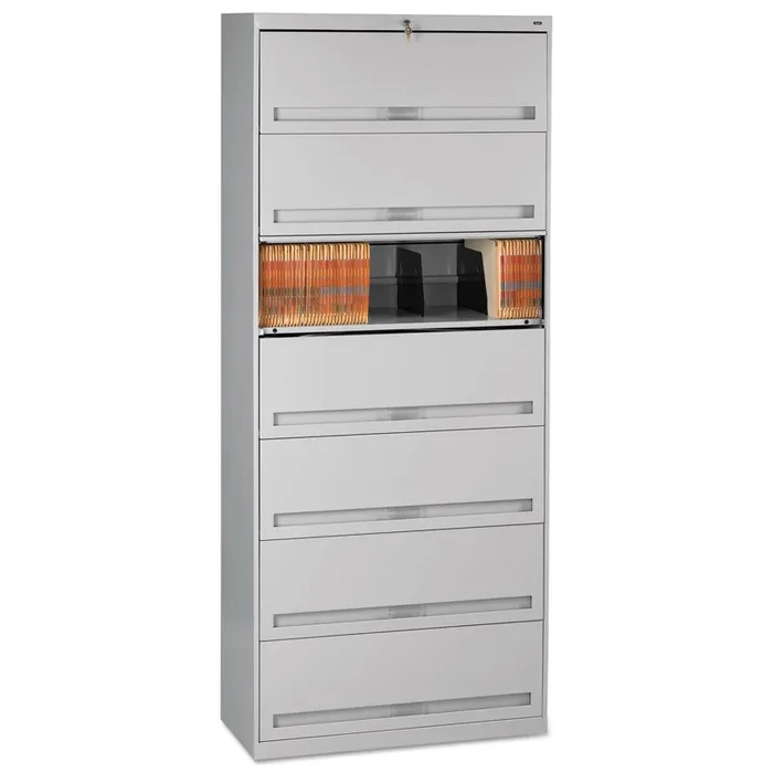 Tennsco Enclosed Fixed-Shelf Lateral File with Retractable Doors, Legal/Letter Size Files, 7 Shelves, 36″ x 16.5″ x 87″, Light Gray