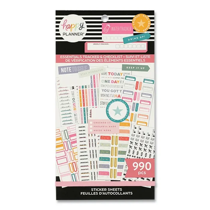 The Happy Planner® Essentials Tracker & Checklist Classic Stickers, Productivity Theme, 990/Pack