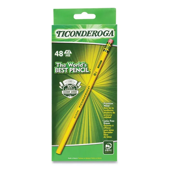 Ticonderoga® Pencils, Hb ( 2), Black Lead, Yellow Barrel, 48/pack