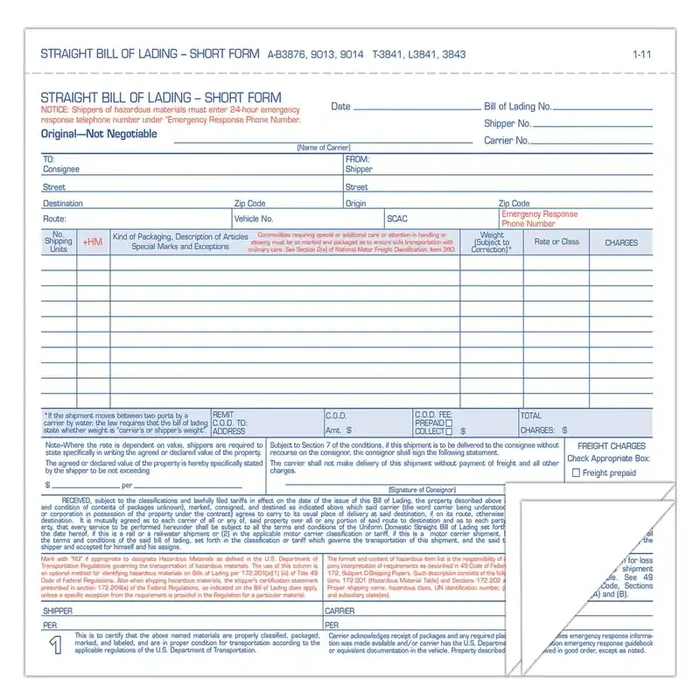TOPS™ Hazardous Material Short Form, Three-Part Carbonless, 7 x 8.5, 250 Forms Total