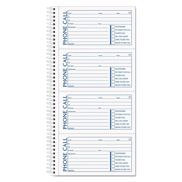 TOPS™ Spiralbound Message Book, Two-Part Carbonless, 5 x 2.75, 4 Forms/Sheet, 200 Forms Total