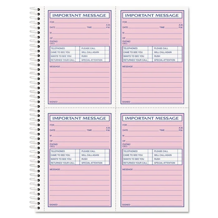 TOPS™ Telephone Message Book with Fax/Mobile Section, Two-Part Carbonless, 3.88 x 5.5, 4 Forms/Sheet, 200 Forms Total