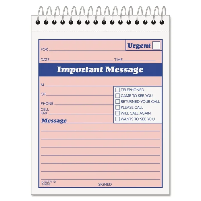 TOPS™ Telephone Message Book with Fax/Mobile Section, Two-Part Carbonless, 4.25 x 5.5, 50 Forms Total