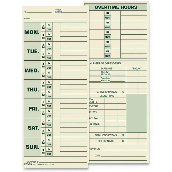 TOPS™ Time Clock Cards, Replacement For 331-10, Two Sides, 3.5 X 8.5, 500/box