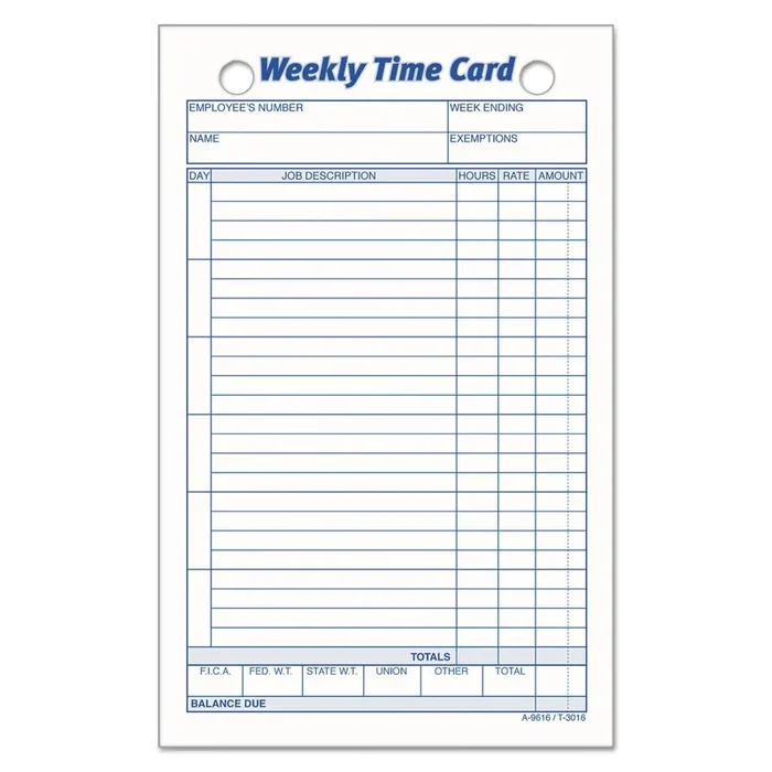 TOPS™ Weekly Employee Time Cards, One Side, 4.25 X 6.75, 100/pack