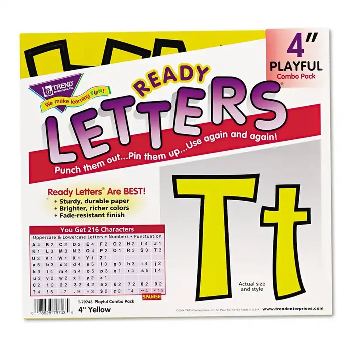 TREND® Ready Letters Playful Combo Set, Yellow, 4″h, 216/set
