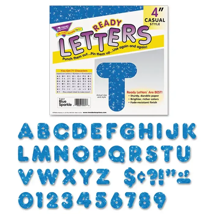 TREND® Ready Letters Sparkles Letter Set, Blue Sparkle, 4″h, 71/set