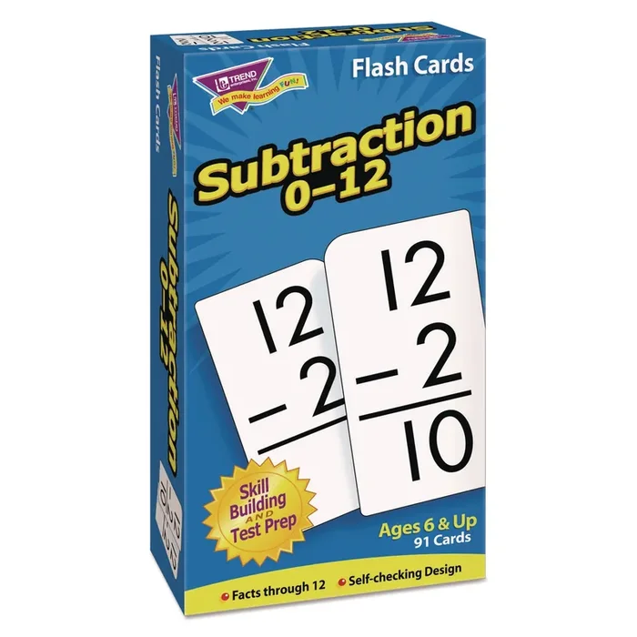 TREND® Skill Drill Flash Cards, Subtraction, 3 X 6, Black And White, 91/pack