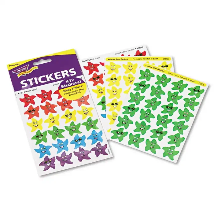 TREND® Stinky Stickers Variety Pack, Smiley Stars, Assorted Colors, 432/pack