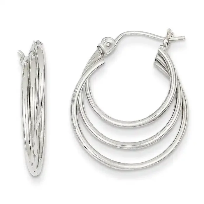 Triple Hoop Earrings 14k White Gold XWE164