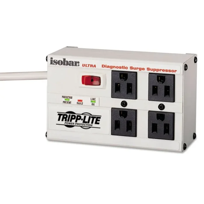 Tripp Lite by Eaton Isobar Surge Protector with Diagnostic LEDs, 4 AC Outlets, 6 ft Cord, 3,330 J, Light Gray