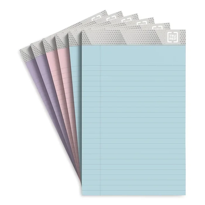 TRU RED™ Notepads, Narrow Rule, 50 Assorted Pastel-Color 5 X 8 Sheets, 6/pack