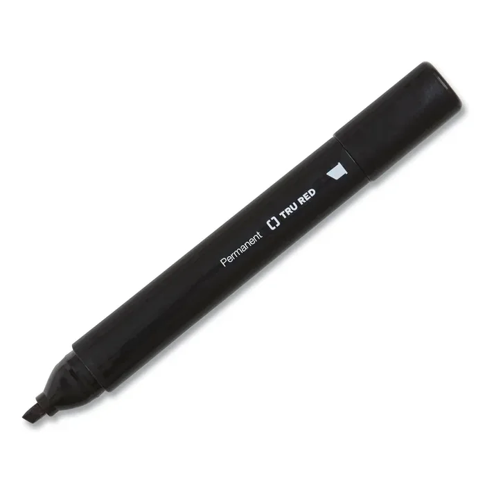 TRU RED™ PERMANENT MARKER, PEN-STYLE, EXTRA-FINE NEEDLE TIP, BLACK, 5/PACK