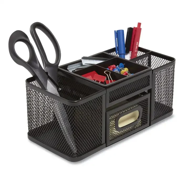 TRU RED™ Seven Compartment Wire Mesh Accessory Holder, 4.45 X 9.33 X 3.86, Black
